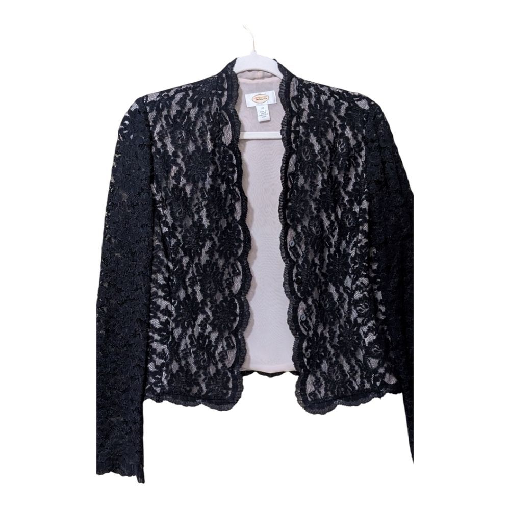Talbots black lace evening jacket blazer size 10 long sleeve button close dressy - Picture 8 of 8